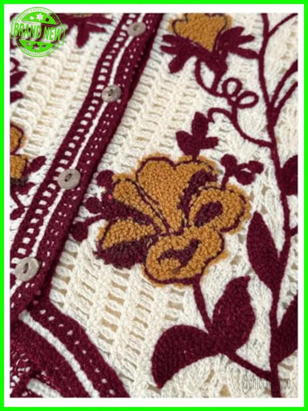 Embroidered Floral Crochet Vest Button Crop Top